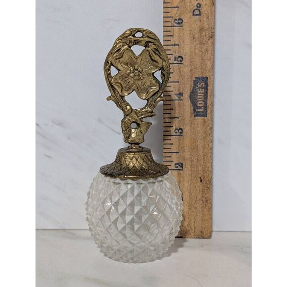 Vintage Ormolou Diamond Point Crystal Marston Perfume Bottle Gilded Dauber Top - Picture 1 of 7